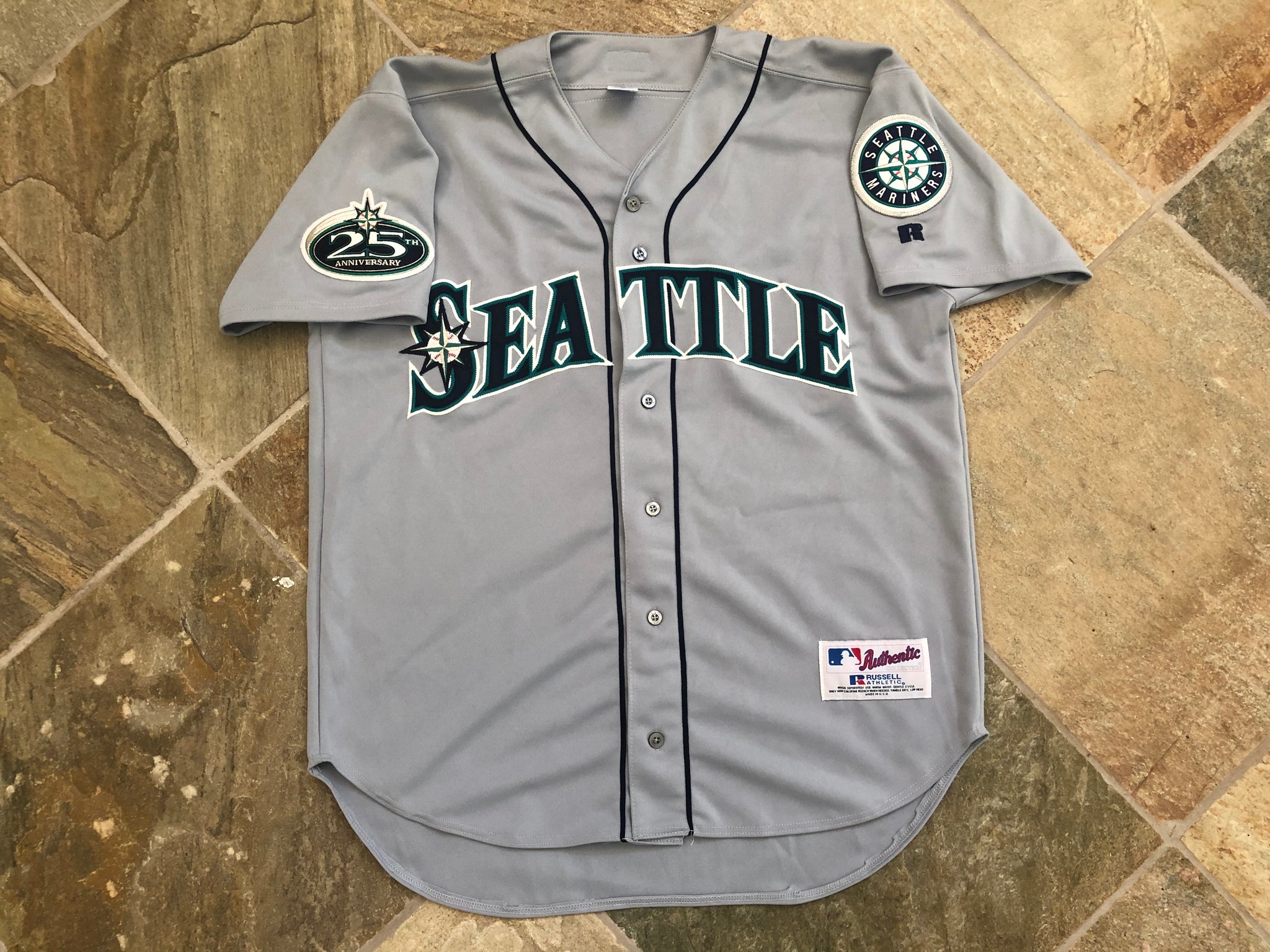 Vintage Russell Athletic Size XL Authentic Seattle Mariners Jersey Gray  Shirt