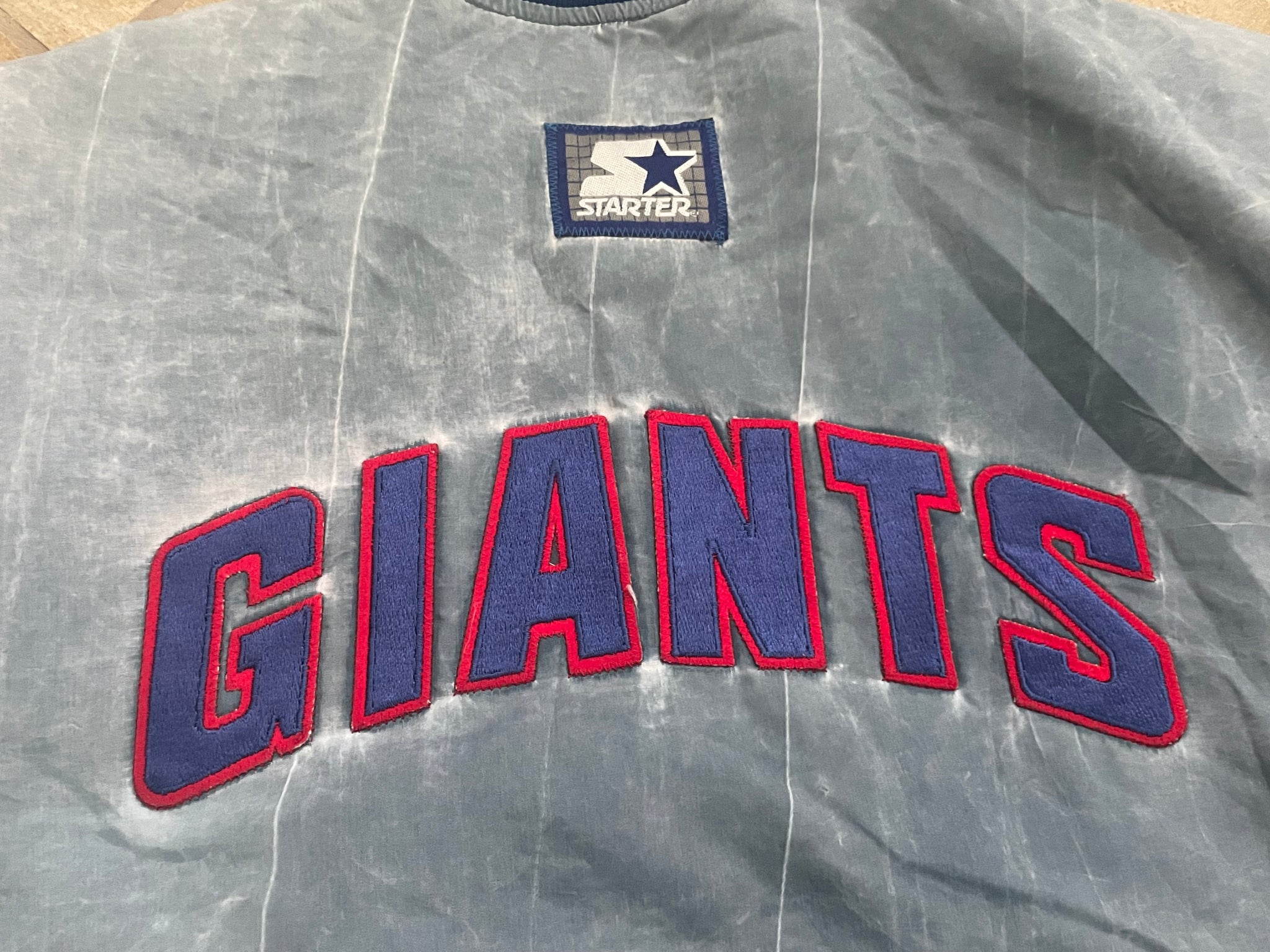 Vintage 90s New York Giants Starter Stone Wash Bomber Jacket 