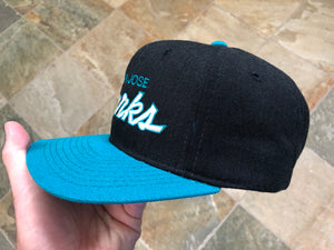 Vintage San Jose Sharks Sports Specialties Script SnapBack Hockey Hat.