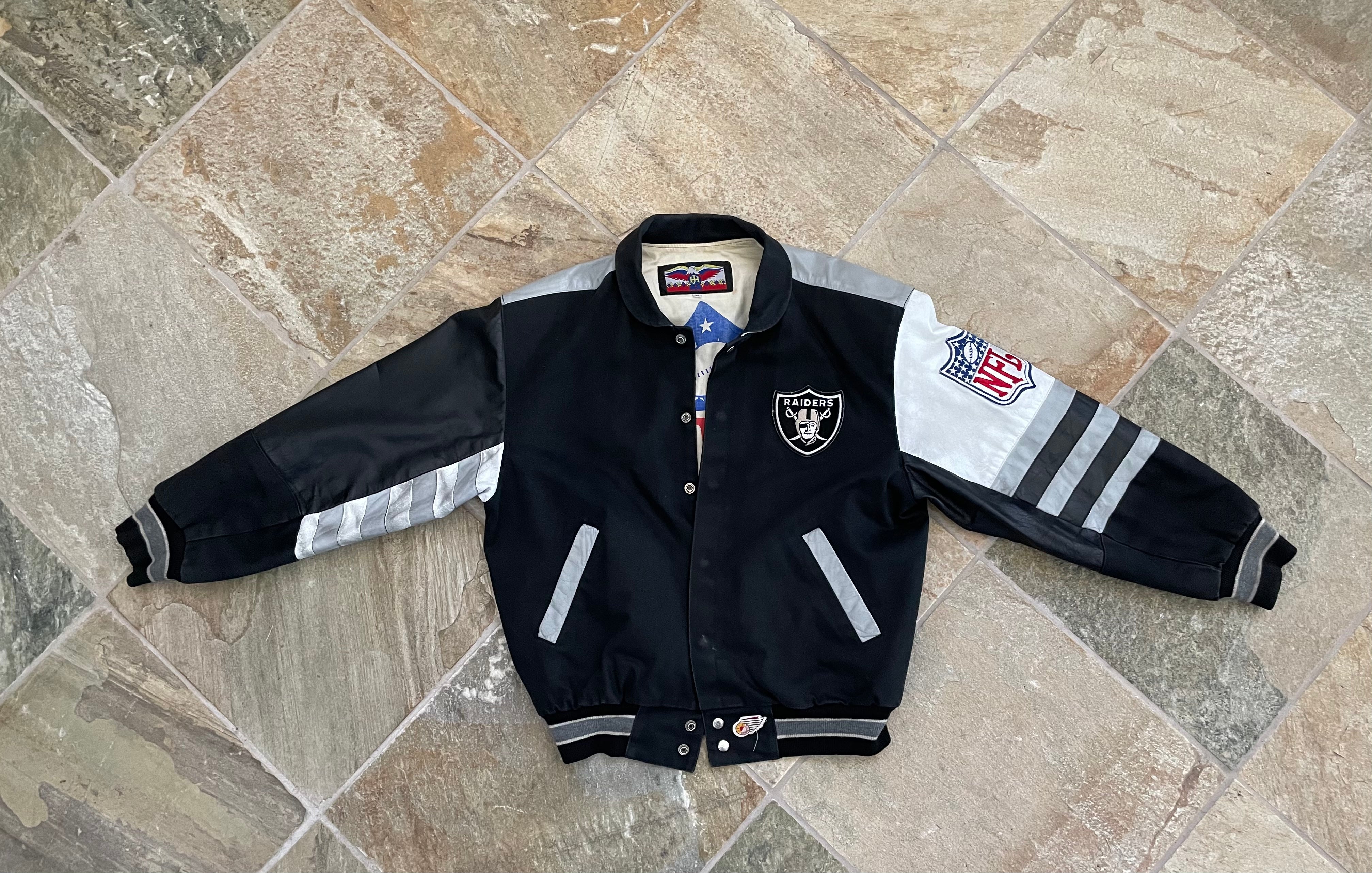 Vtg Rare NFL Oakland Raiders Jeff Hamilton Leather Jacket. Mens Large