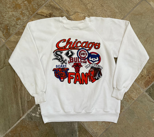 Vintage Chicago Sports Fan Baseball Football Hockey Sweatshirt, Size Large