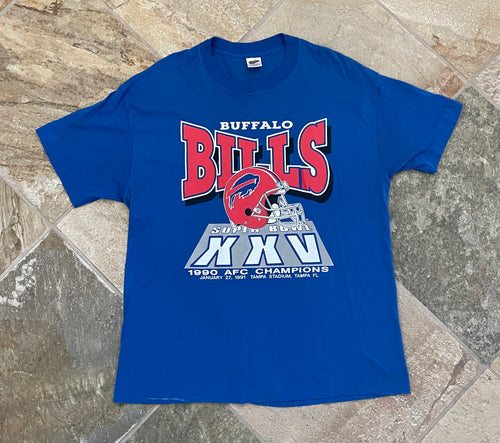 Vintage Buffalo Bills Super Bowl XXV Trench Football Tshirt, Size XL