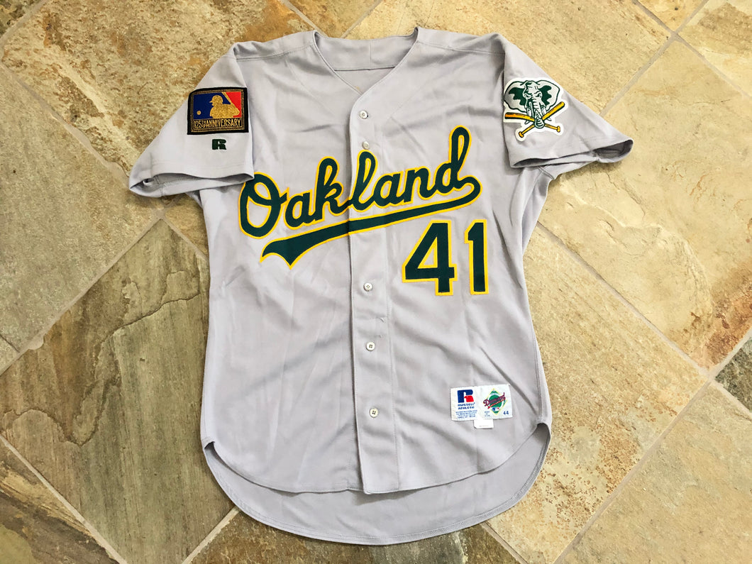 Vintage Oakland Athletics Game Worn, Team Issued Fausto Cruz Russell Athletic Diamond Collection Baseball Jersey, Size 44, Large