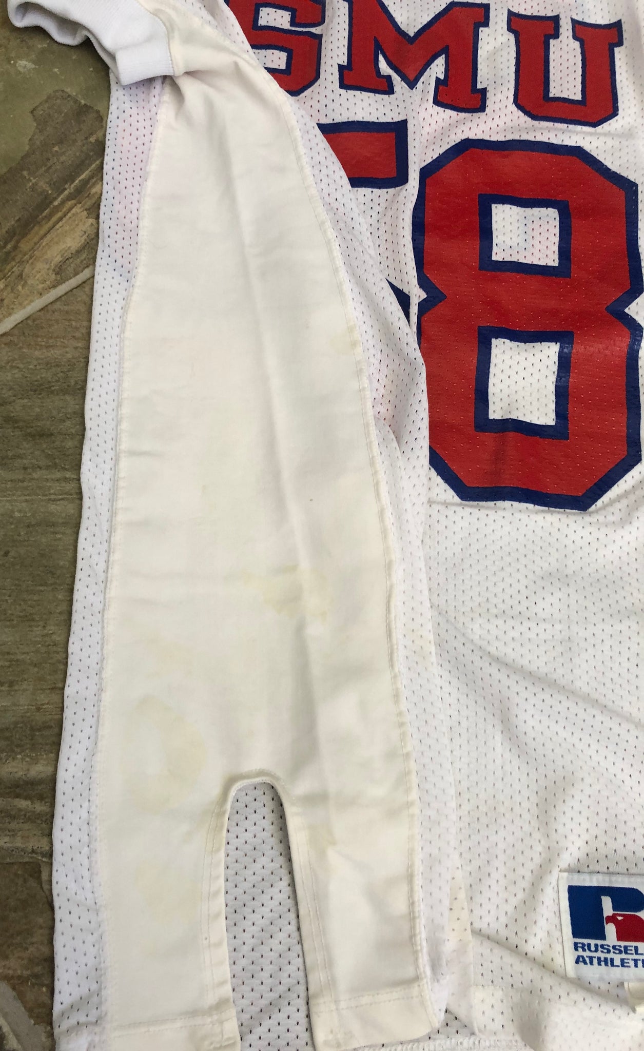 to Die for Collectibles Game Worn 1990’s #9 D. Hall White SMU Mustangs Football White Road Football Jersey, Russell Athletic Size 46