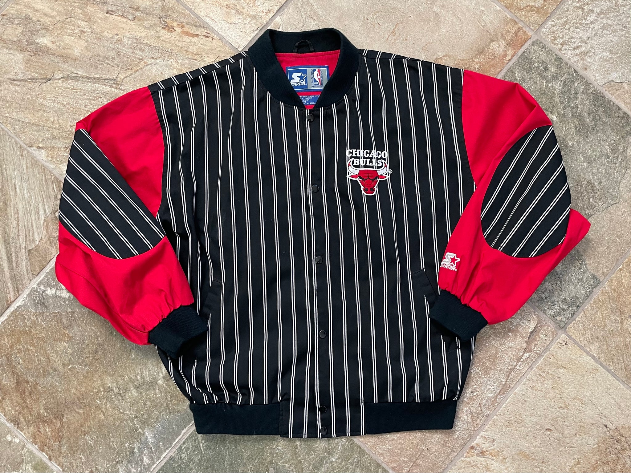 RARE Vintage 90s Chicago Bulls Starter Black Red Pinstripe