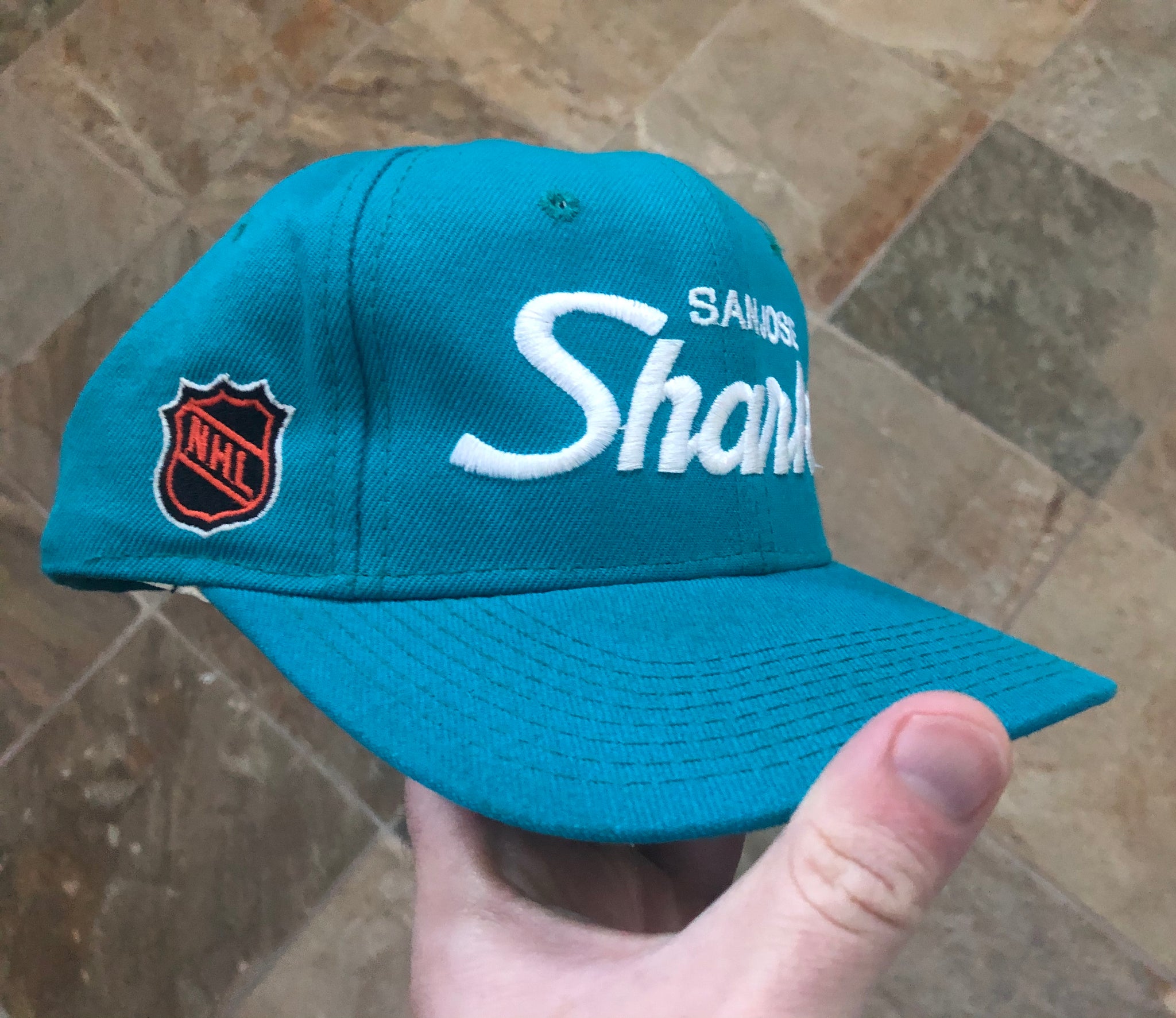 Vintage 90s San Jose Sharks Sports Specialties Script SnapBack Hat Cap NHL