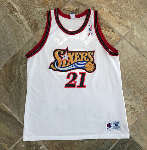 Vintage Philadelphia 76ers Larry Hughes Champion Basketball Jersey, Size 48, XL