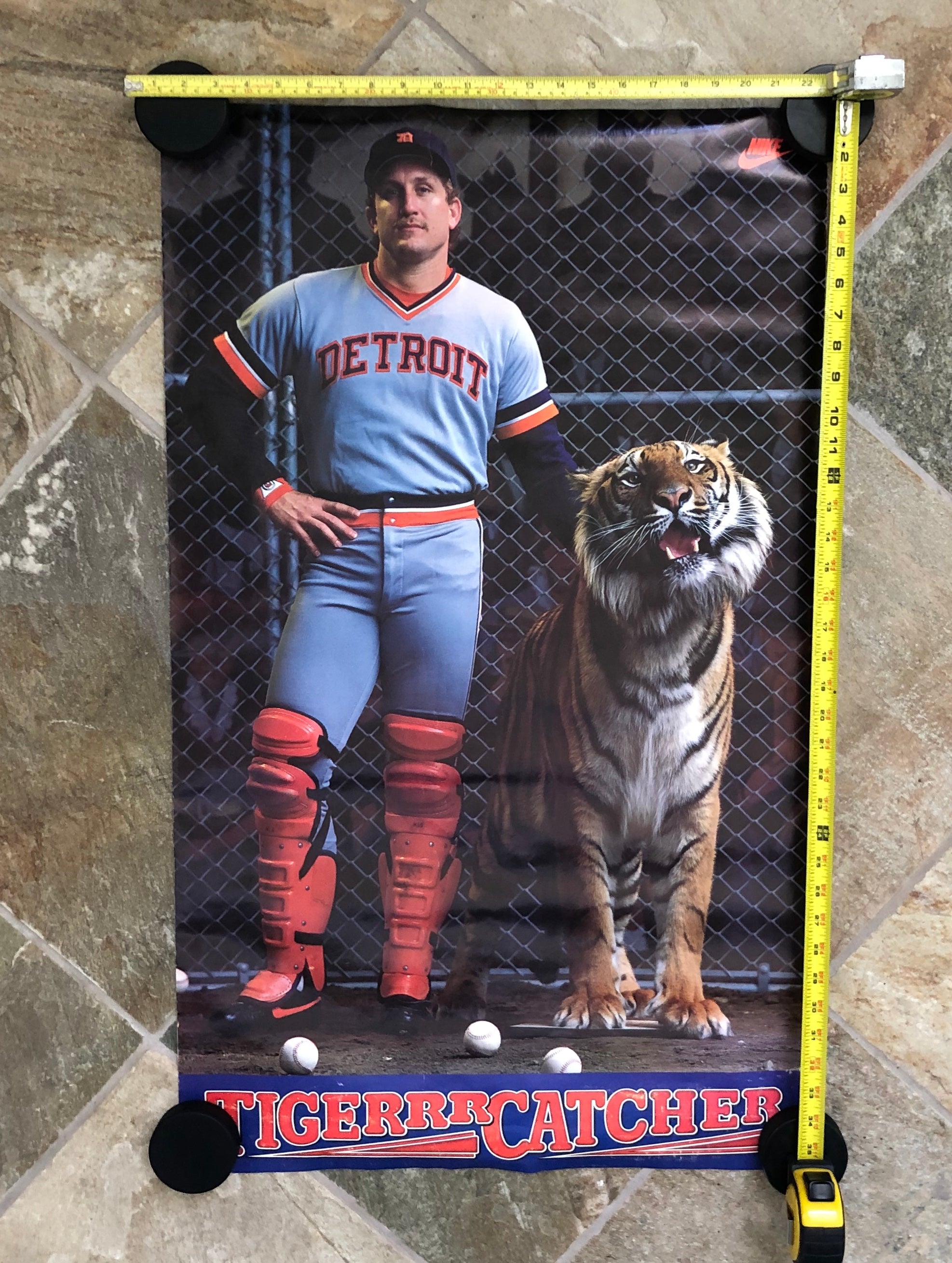 Lance Parrish Autographed Vintage Detroit Tigers Nike Tiger 36x22 Poster  (MLB AUTHENTICATED)