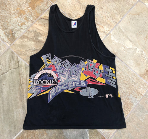 Vintage Colorado Rockies Lightning Bolt Tank Top Baseball TShirt, Size Large