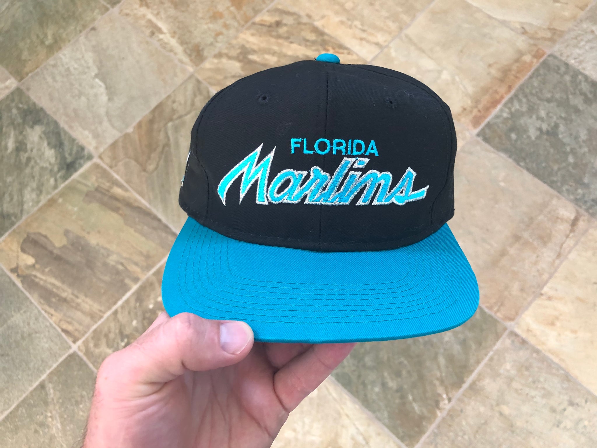 Vintage Florida Marlins Black Athletic SnapBack Hat