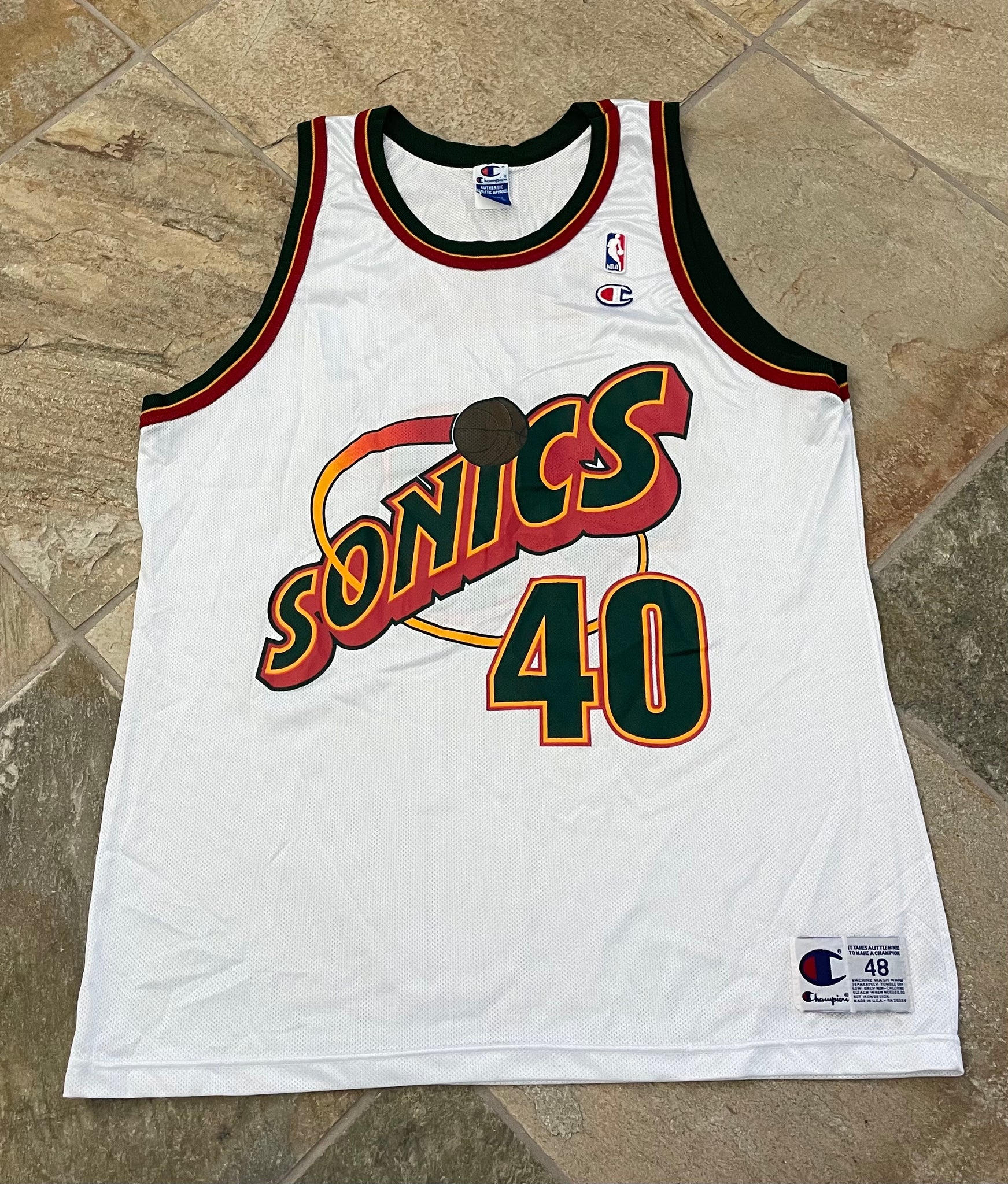Vintage 90's Sean Kemp Seattle Supersonics Champion Jersey Size 40