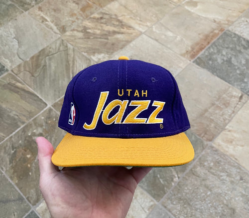 Vintage Utah Jazz Sports Specialties Script Fitted Pro Basketball Hat, Size 7 3/8