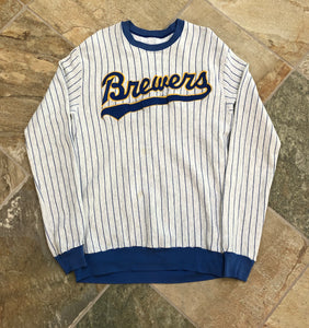 Vintage Milwaukee Brewers Pinstripe Baseball Sweatshirt, Size Large