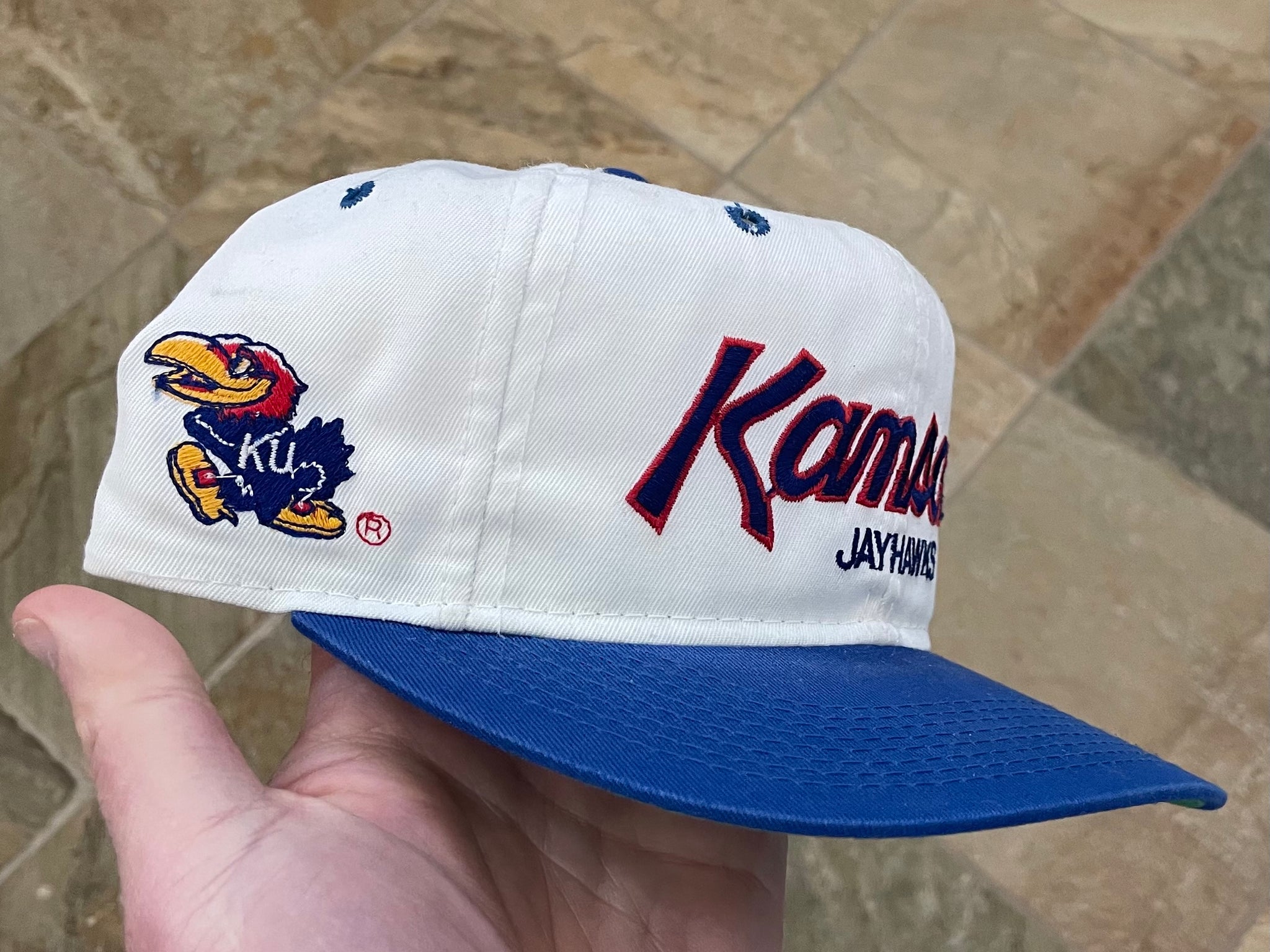 Kansas Embroidered Hat - Custom University Retro Block Blue Snapback Cap - Fast Ship