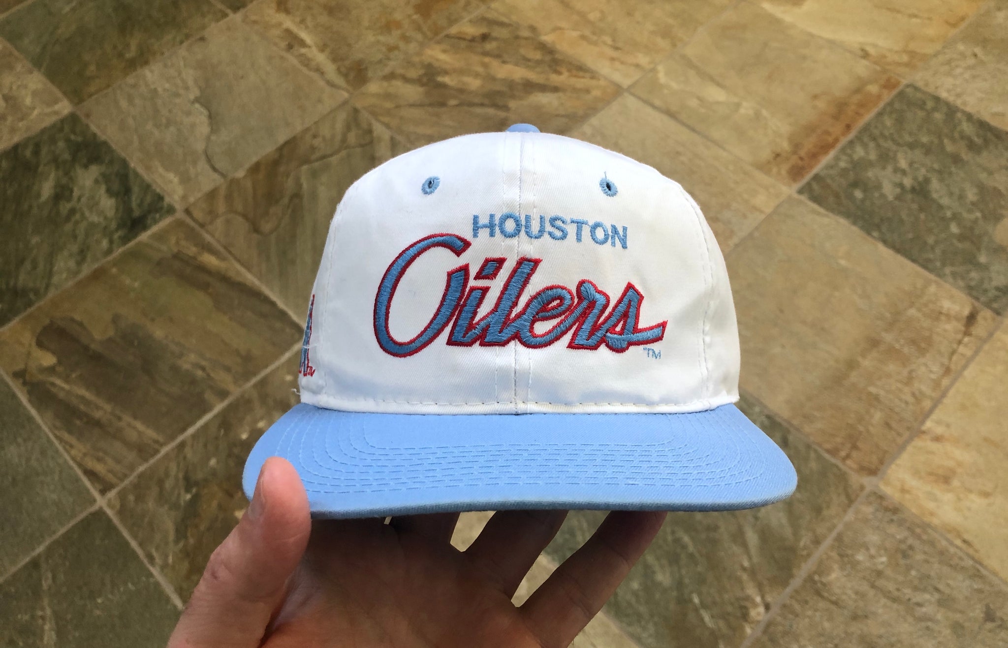 Vintage Houston Oilers 90s Sports Specialties Script Twill Snapback Cap Hat  Rare
