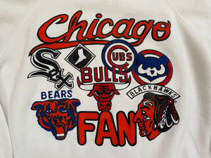 Vintage Chicago Sports Fan Baseball Football Hockey Sweatshirt, Size Large