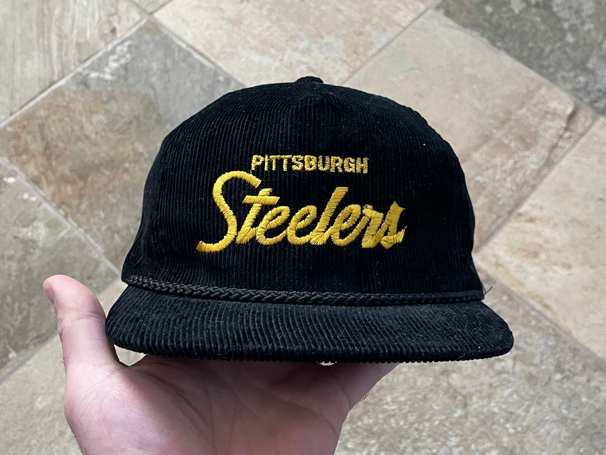 Vintage Pittsburgh Steelers NFL Black Corduroy Hat Annco, OTTO