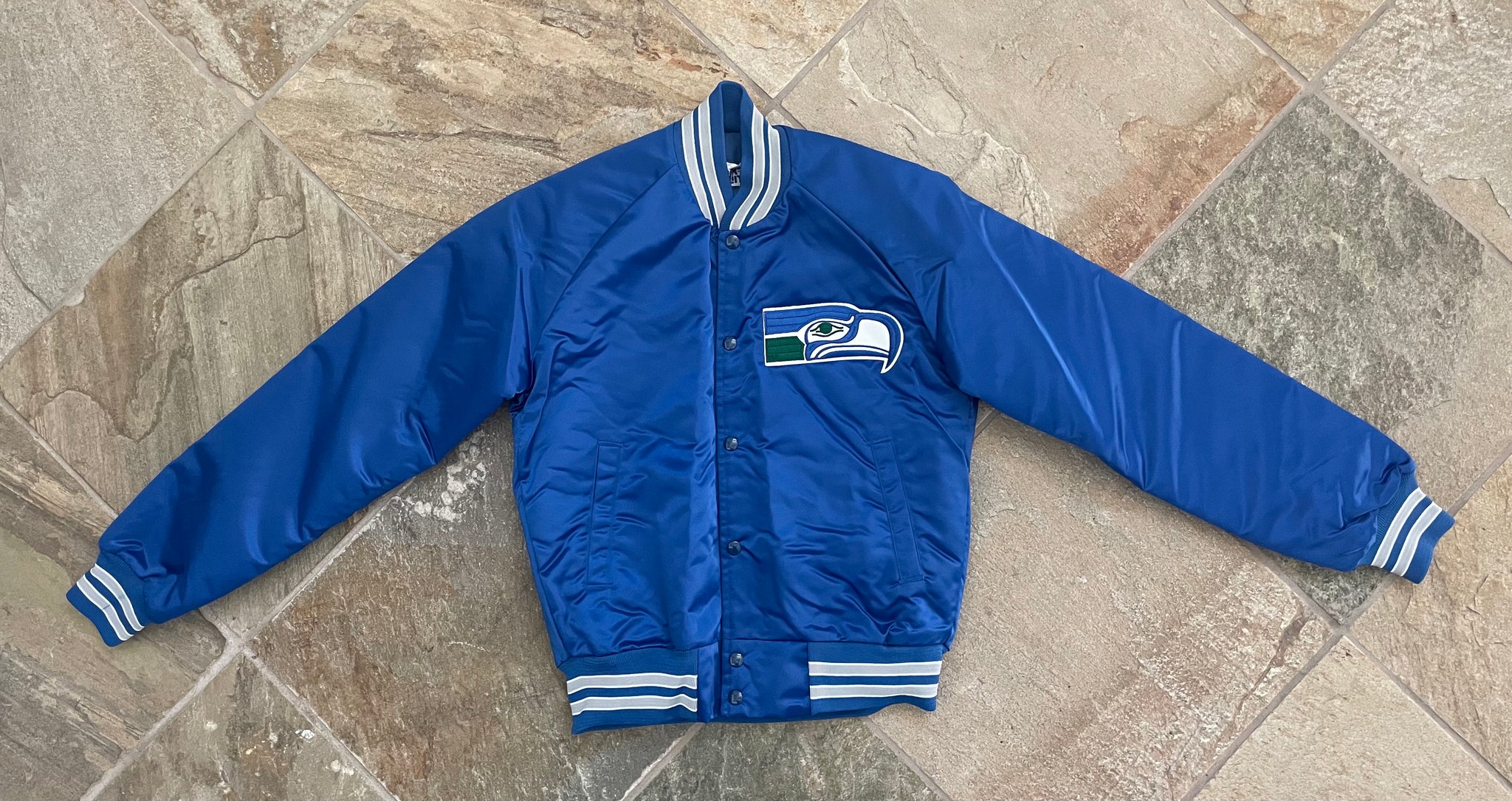 Vintage Seattle Seahawks Chalk Line Satin Bomber Jacket Made In