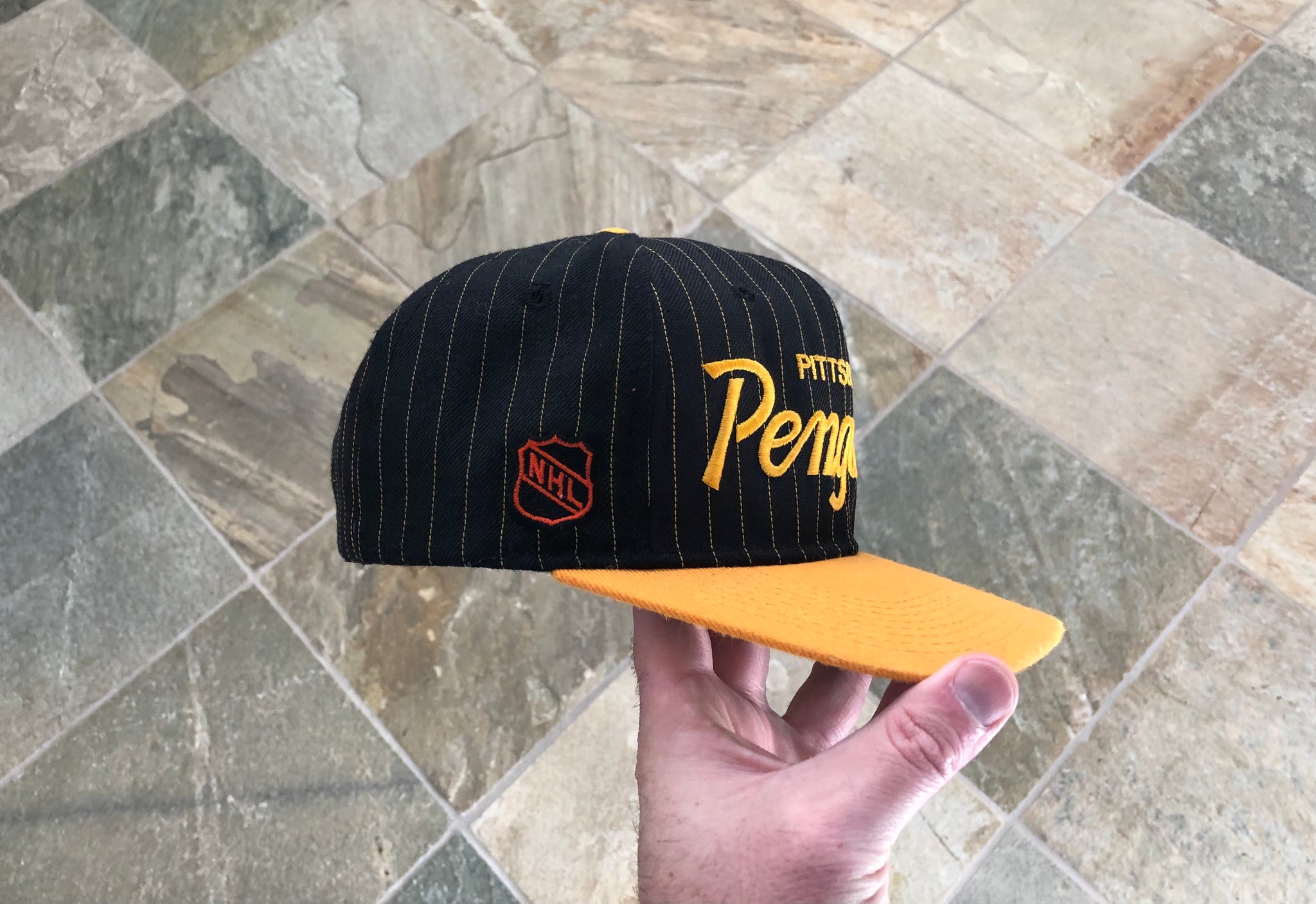 90's Pittsburgh Penguins Sports Specialties Pinstripe Script NHL Snapback  Hat – Rare VNTG