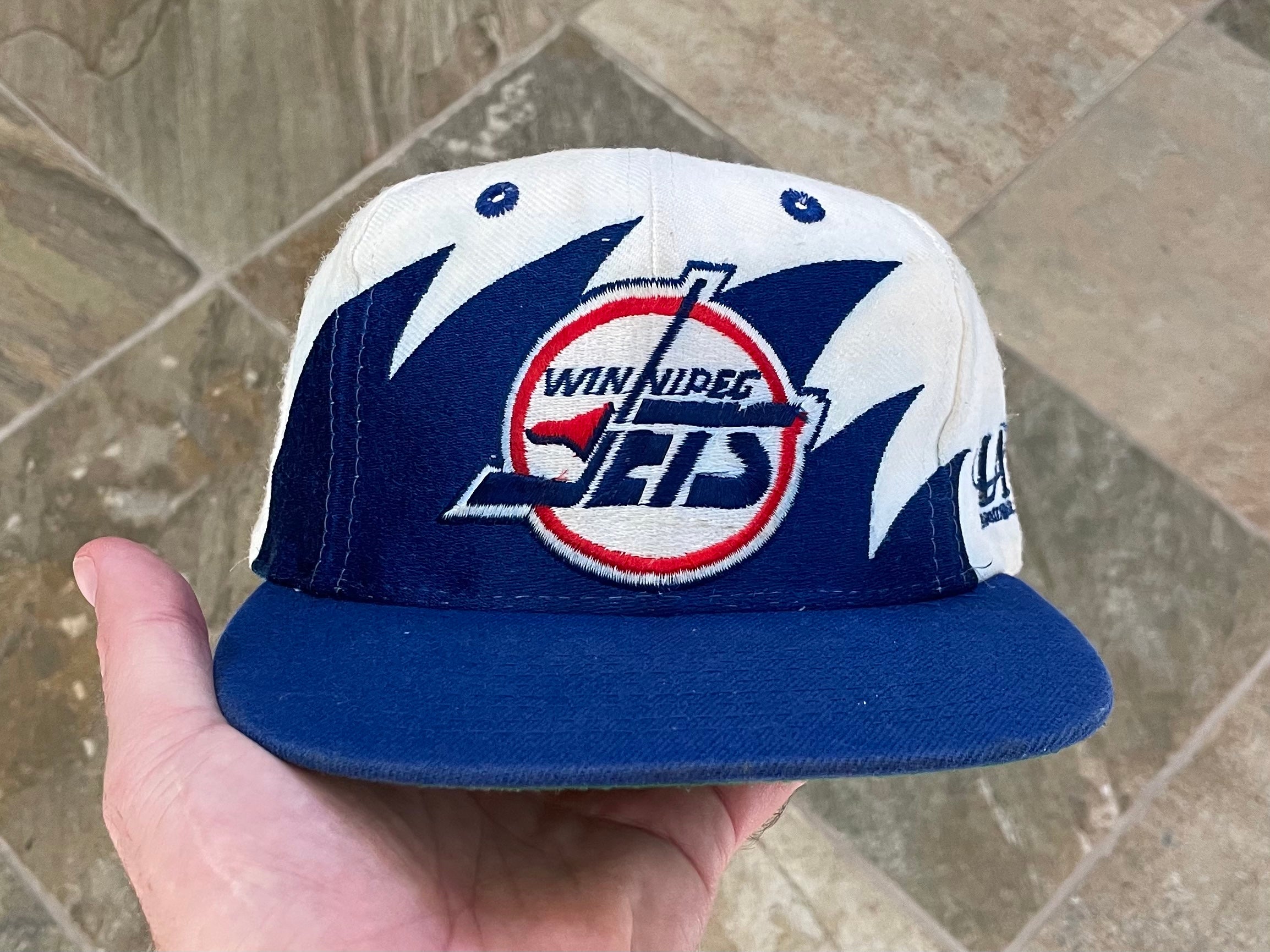 Vintage 90s NHL Winnipeg Jets Snapback Hat Split Bar cap 1990s hockey  spellout