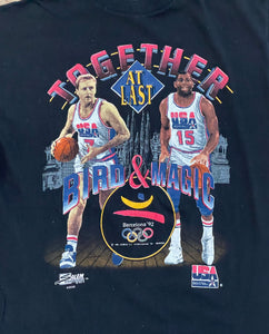 Vintage Dream Team Larry Bird Magic Johnson Salem Basketball TShirt, Size Large