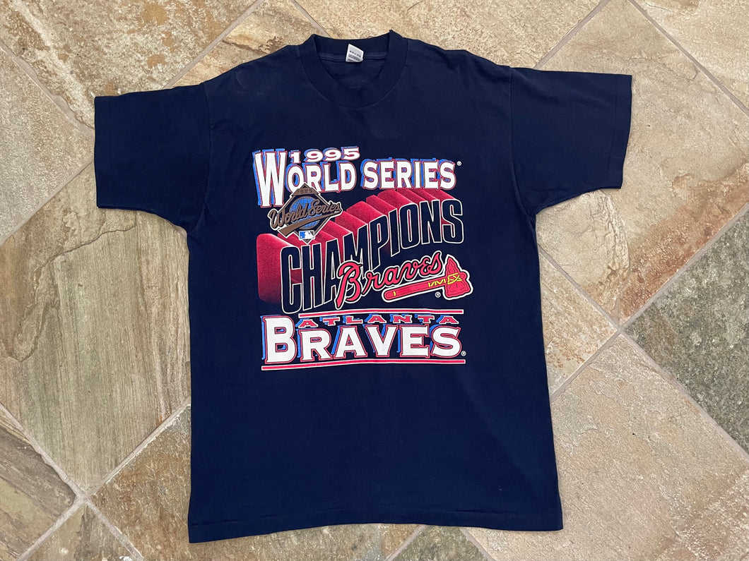 Vintage Atlanta Braves 1995 World Series Champions T Shirt White Size Large