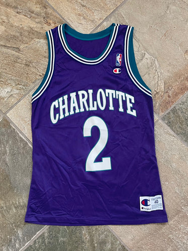 Vintage Charlotte Hornets Larry Johnson Champion Basketball Jersey, Size 40, Medium