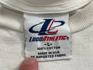 Vintage New England Patriots Logo Athletic Splash Football TShirt, Size Large